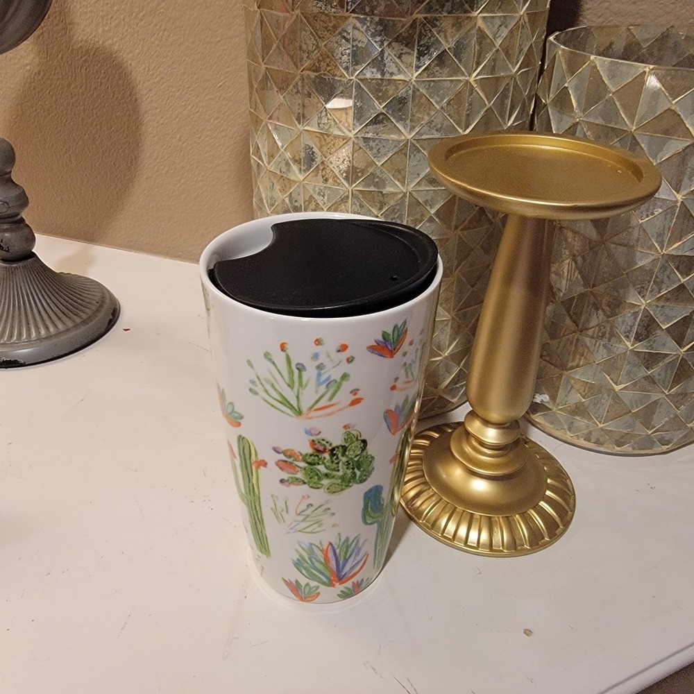 Starbucks ARIZONA Ceramic Cactus Floral Scene 12oz Travel Mug Cup Tumbler - Picture 3 of 4